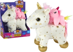 Unicorno di peluche con carillon a tirare – bianco con stelline dorate, set