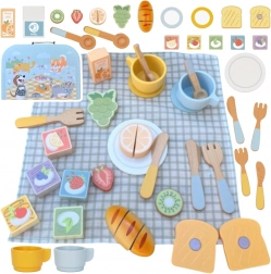 tooky toy set da picnic in legno con frutta da tagliare in valigetta