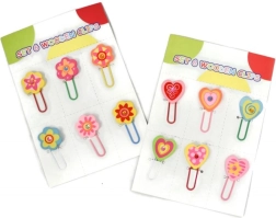 Graffette da ufficio in legno a cuoricini o fiorellini, set da 6 pezzi