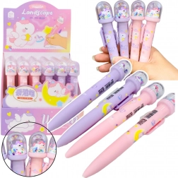 Penna a sfera con cupola scintillante e figura di unicorno con inchiostro blu