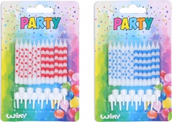 Candeline di compleanno con pois e righe, 12 pz + supporti