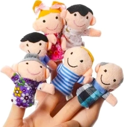 Set di 6 burattini da dito di peluche - Famiglia