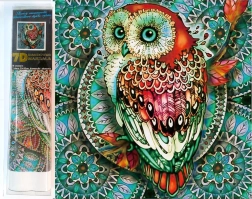 Pittura diamantata 7D – gufo su mandala blu 30 × 30 cm