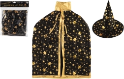 Cappello e mantello da strega/stregone per bambini nero‑oro, diametro 38 cm