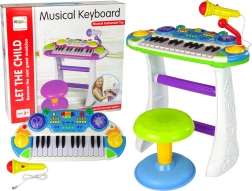 Pianoforte elettronico per bambini con microfono e sgabello – blu