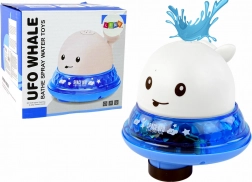 Balena spruzzante acqua con piedistallo giocattolo da bagno bianco