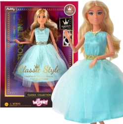 Woopie Royal bambola Lily 30 cm con lunghi capelli biondi in elegante abito turchese