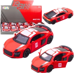 Modello di auto sportiva in metallo 1:43 con meccanismo pull back, porte apribili e rosso chiaro