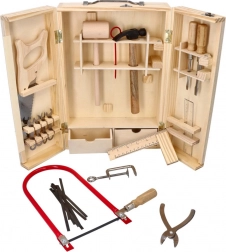 Scatola di legno con attrezzi in metallo