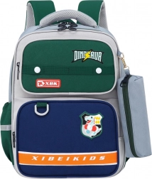 Zaino scolastico con motivo dinosauro e astuccio grigio 16L