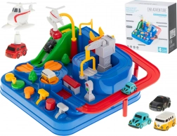 Parco interattivo con pista a ostacoli per auto con 4 veicoli e elicottero 24 × 24 cm