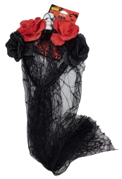 Cerchietto Halloween con velo, rose e teschio - 1 pezzo