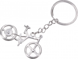 Portachiavi color argento a forma di bicicletta