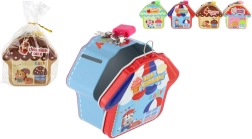 Salvadanaio in latta a forma di casetta con lucchetto, 10 × 10 cm, vari colori