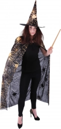 mantello e cappello da strega con ragnatele per adulti
