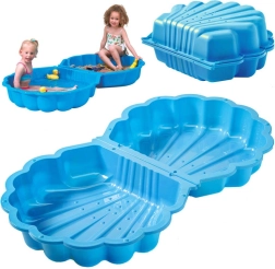 Sabbiera e piscinetta a forma di conchiglia 2 in 1, richiudibile, fondo antiscivolo, blu