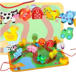 Fattoria in legno da infilare – set educativo con tavoletta e animaletti