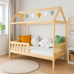 Letto per bambini a casetta con sponda e rete New Baby Castello 160 × 80 cm naturale