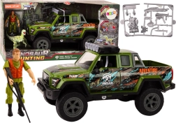 Auto verde fuoristrada con figure di dinosauro ed effetti sonori