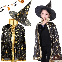 Costume da strega/stregone per bambini con stelle – mantello e cappello per Halloween