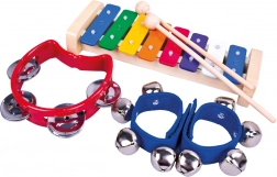 BINO set di 3 strumenti musicali per bambini (xilofono, tamburello, campanellini)