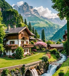 Pittura con diamanti Casa nelle montagne svizzere 30x40 cm