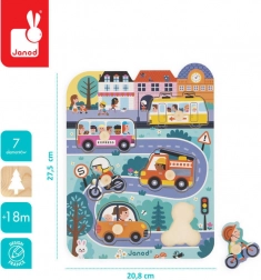 Janod - Puzzle in legno In città, 6 pezzi, 18 mesi +
