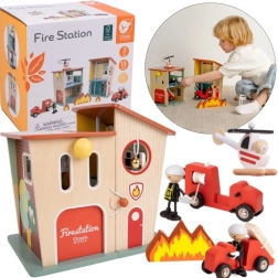 Stazione dei pompieri in legno Classic World con macchinina ed elicottero