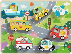 Tooky Toy puzzle a incastri montessori in legno – mezzi di trasporto (7 pezzi)