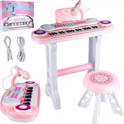 pianoforte elettronico per bambini con microfono e sgabello, rosa, MP3/USB