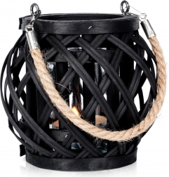 Lanterna nera in bambù per candela 14,5 × 14 cm