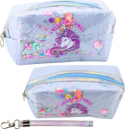 Astuccio scolastico fiabesco con unicorno e coriandoli, blu, 20 cm