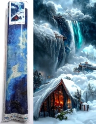 Pittura con diamanti Casetta in inverno 80x40 cm