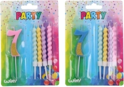 Candela per party numero 7 con quattro candele