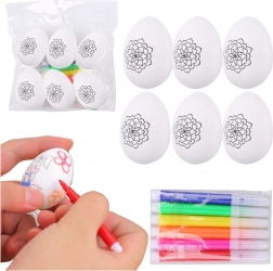 uova di Pasqua in foam da dipingere con motivo floreale, set 6 pz con pennarelli