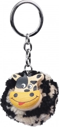 Portachiavi in legno con pompon mucca