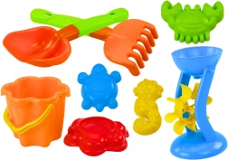 Set colorato di giocattoli da sabbia con mulino e formine