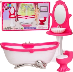 Set da bagno per bambole con vasca, toilette e lavandino con specchio