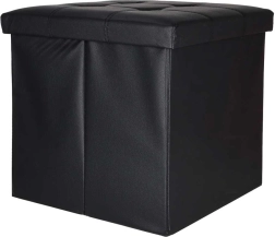 Pouf pieghevole con vano contenitore in ecopelle 38 × 38 × 36 cm nero