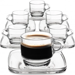 Tazze da espresso in vetro con piattini quadrati 75 ml, set da 6 pezzi