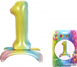 Palloncino gonfiabile a forma di numero 1 arcobaleno 80 cm