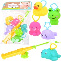 Set di animaletti di gomma con canna da pesca per bambini