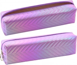 Astuccio scolastico olografico con motivo a foglie di abete viola 21x6cm