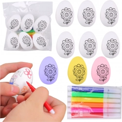 set di uova pasquali in polistirene da dipingere con pennarelli, motivo floreale, 6 pz