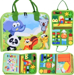 Libretto tessile Montessori manipolativo con animali e orologio