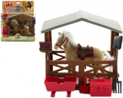 Cavallo di plastica con stalla e accessori