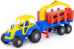 Trattore forestale giocattolo per bambini con rimorchio e tronchi