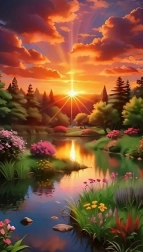 Pittura diamantata tramonto sulla foresta 30 × 40 cm