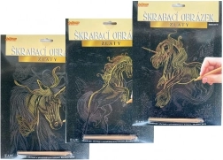 Immagine da grattare dorata Unicorno A4, 3 motivi