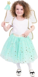 Costume fata verde per bambini con bacchetta e ali